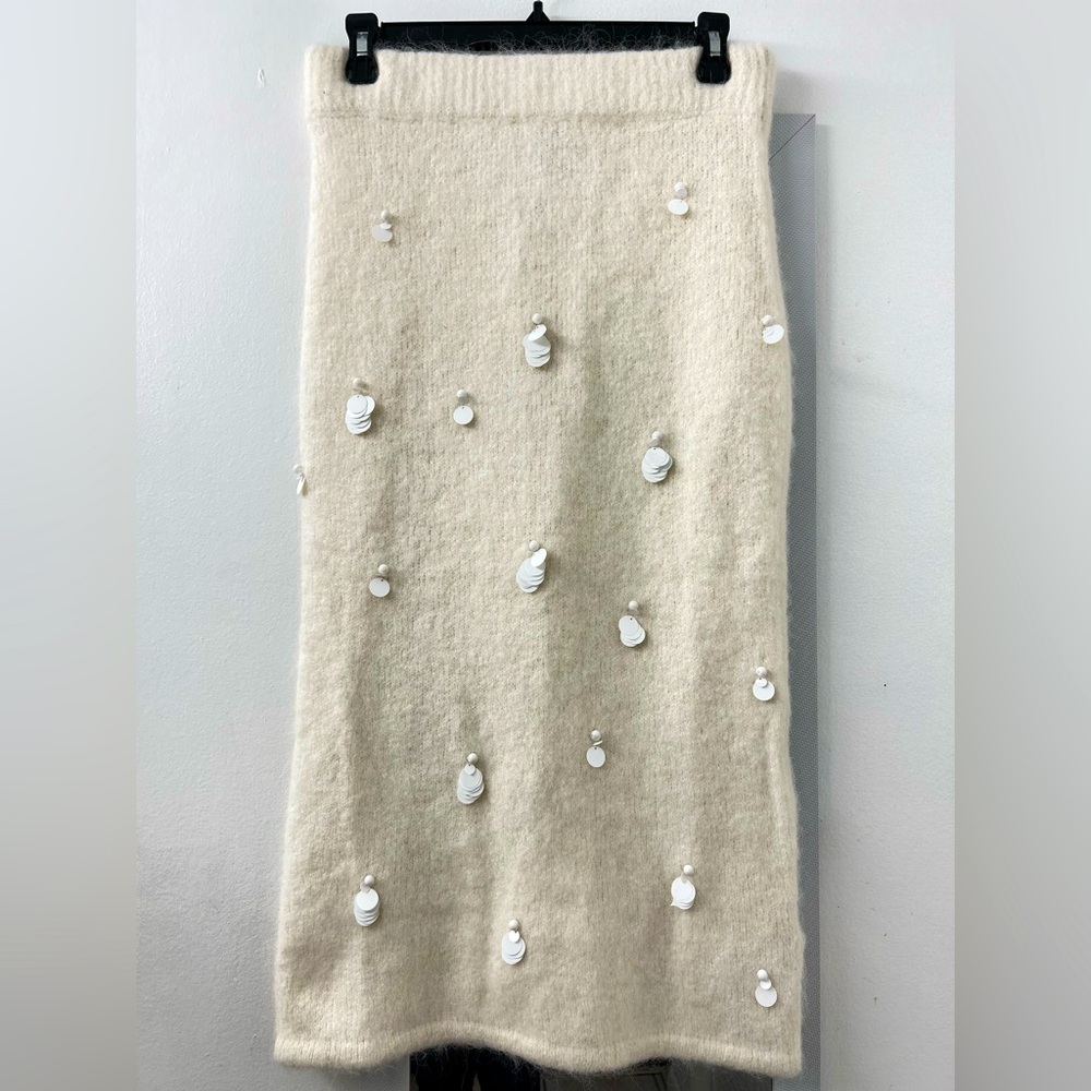 ZARA SEQUIN ALPACA BLEND KNIT SKIRT ECRU. S